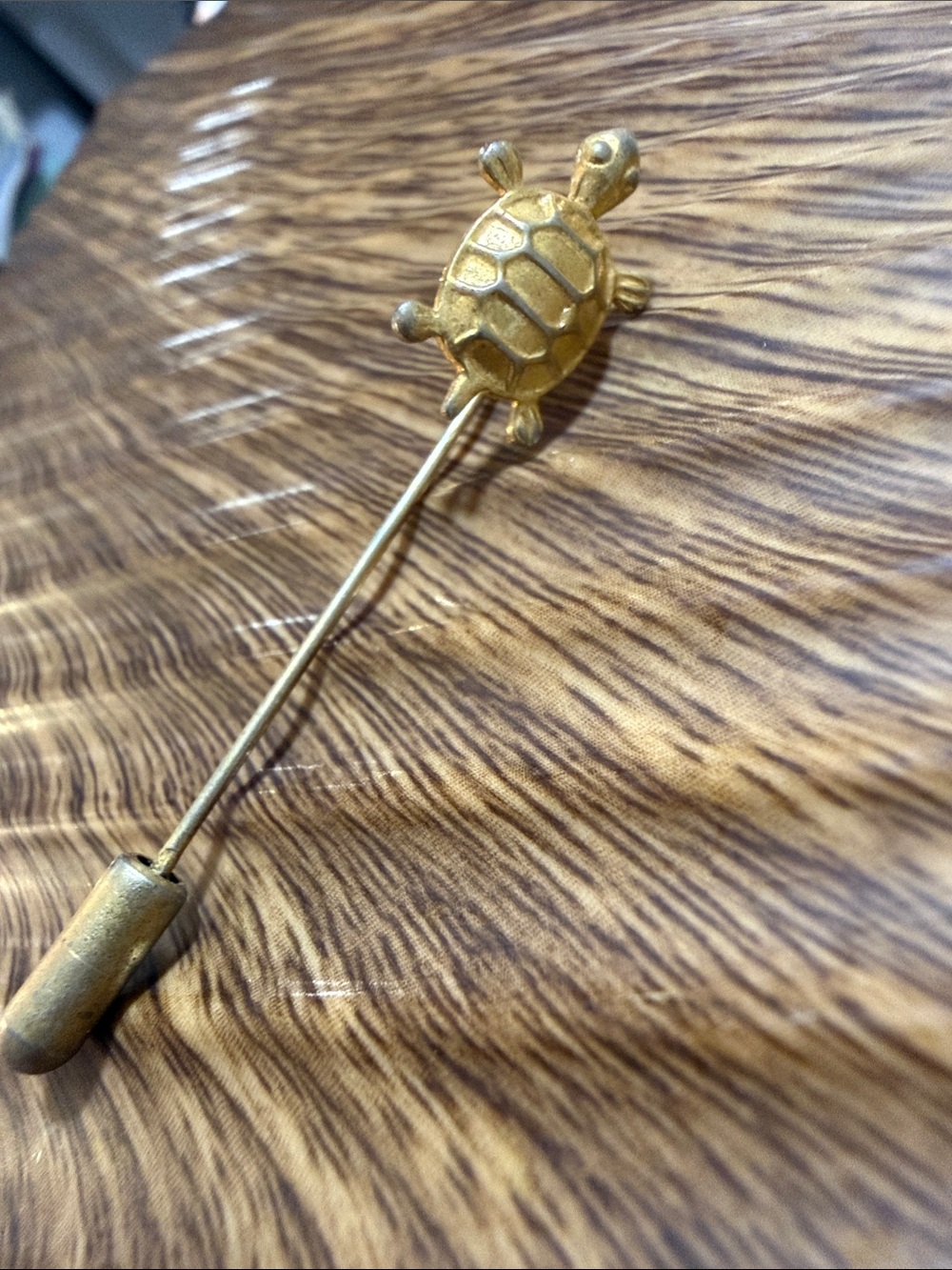 Vintage Gold Turtle Stick pin 2.25” 1950-70’s